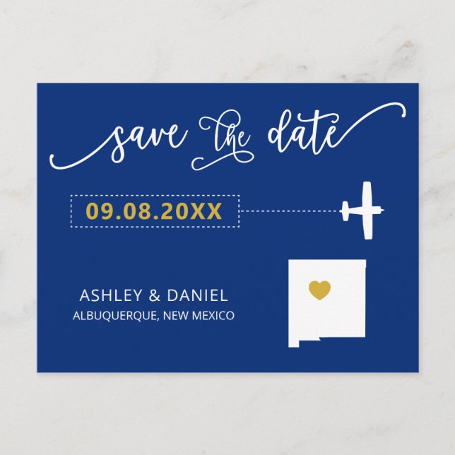 Navy New Mexico Wedding Save the Date Map Postcard (Front)