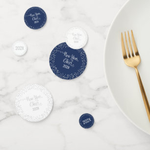 Navy New Year Cheer Silver Glitter Script Confetti