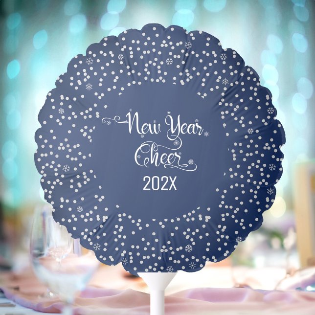 Navy New Year Cheer Silver Script Snowflake Custom Balloon (Creator Uploaded)
