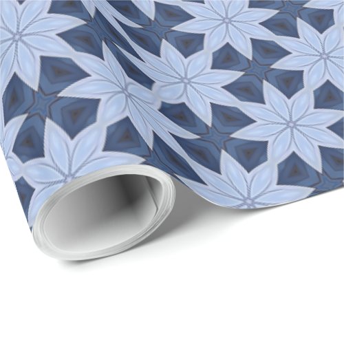 Navy Night Garden Silver Blue Flowers Wrapping Paper