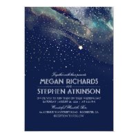 Navy Night Gold Shooting Star Elegant Wedding Card