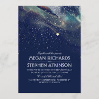 Navy Night Gold Shooting Star Elegant Wedding Invitation