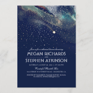 Navy Night Gold Shooting Star Rehearsal Dinner Invitation