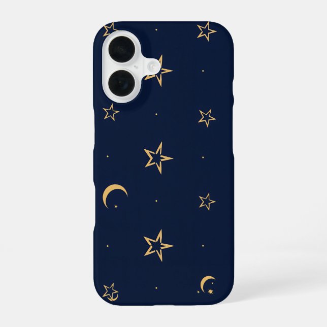 Navy Night Sky with Stars and Moon Pattern iPhone Case (Back)