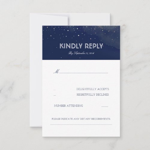 Navy Night Stars Elegant Wedding RSVP Card