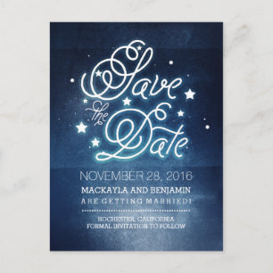 Navy Night Stars Rustic Save the Date Announcement Postcard