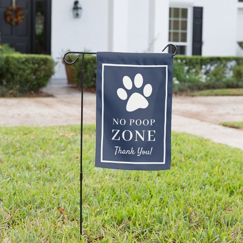 Navy  No Poop Zone Pawprint Garden Flag