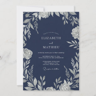Navy Noble Winter Wedding Invitation