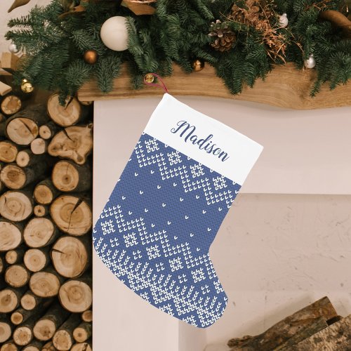 Navy Nordic Sweater Pattern Personalized Small Christmas Stocking