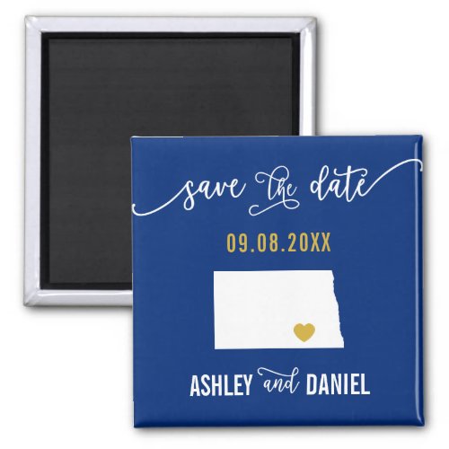 Navy North Dakota Wedding Save the Date Map Magnet