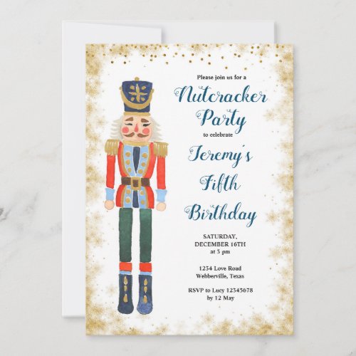 Navy Nutcracker Winter Birthday Boy Invitation