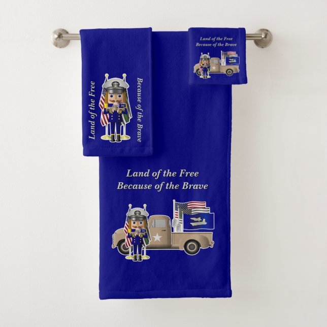 Navy Nutcracker with Little Military Truck Bath Towel Set (Insitu)