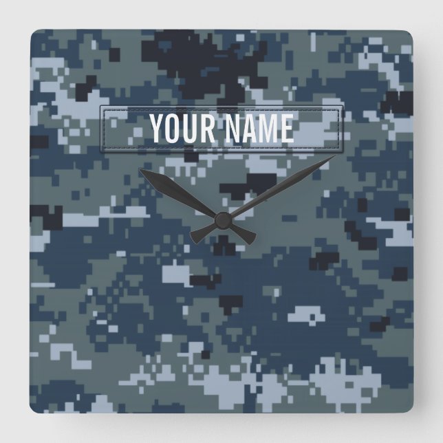 Navy NWU Camouflage Customizable Square Wall Clock (Front)