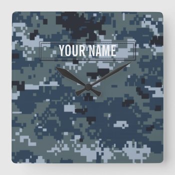 Navy Nwu Camouflage Customizable Square Wall Clock by staticnoise at Zazzle