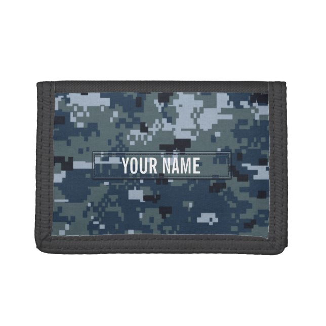 Navy NWU Camouflage Customizable Tri-fold Wallet (Front)