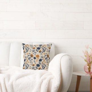 Navy & Ochre Botanical Throw Pillow