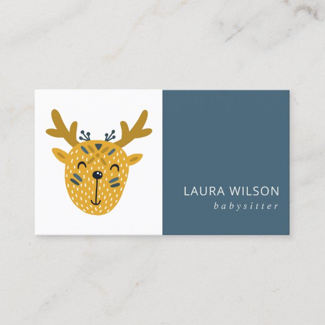 NAVY OCHRE CUTE SANDI DEER LITTLE EXPLORER NANNY BUSINESS CARD (Front)