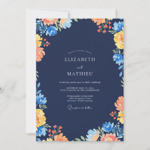 Navy Ochre Wildflower Wedding Invitation