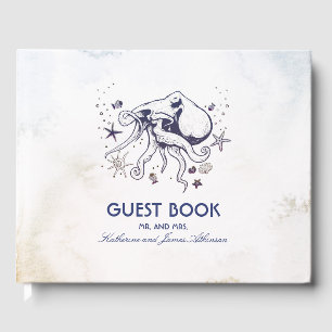 Navy Octopus Beach Watercolors Nautical Wedding Guest Book