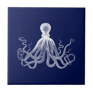 Navy Octopus Dark Blue Kraken Ceramic Tile