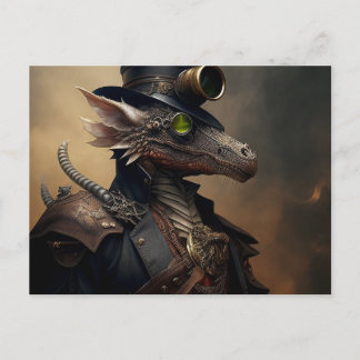 Navy Officer Steampunk Dragon Postcard