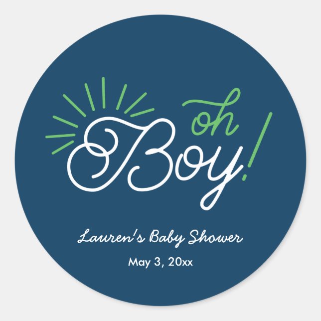 Navy Oh Boy! Baby Shower Stickers (Front)
