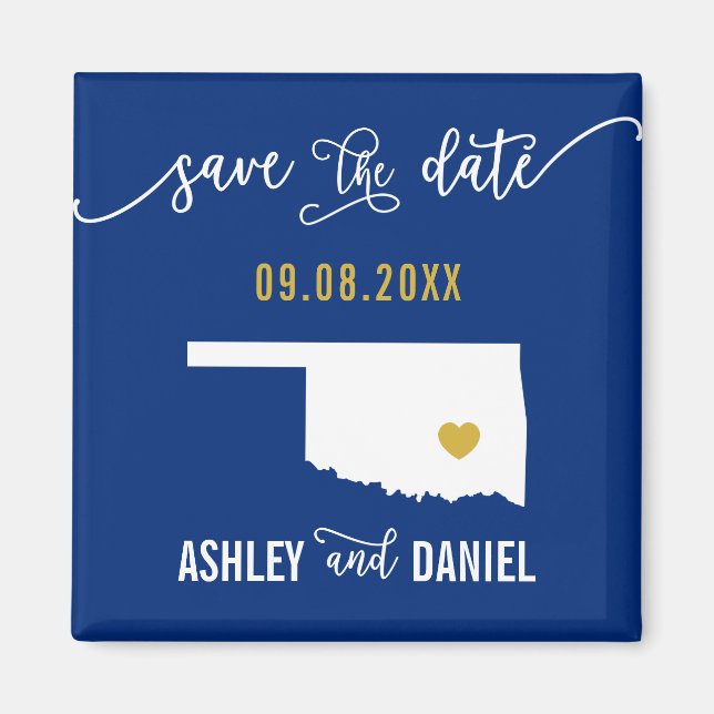 Navy Oklahoma Wedding Save the Date Map Magnet (Front)
