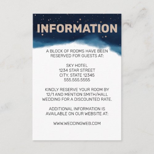 Navy Ombre Sky with Bronze Stars Wedding Enclosure Card