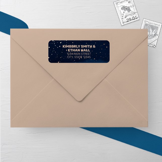 Navy Ombre Sky with Bronze Stars Wedding Label (Creator Uploaded)