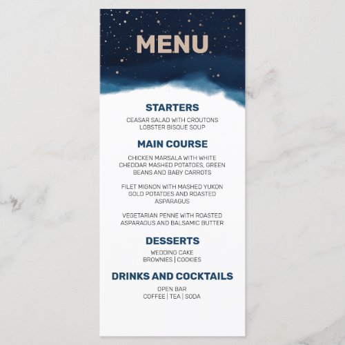 Navy Ombre Sky with Bronze Stars Wedding Menu