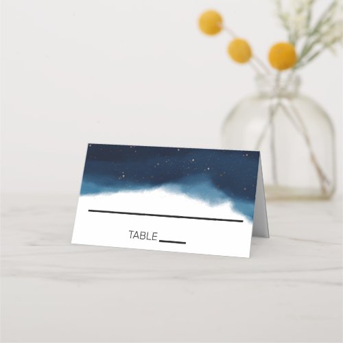 Navy Ombre Sky with Bronze Stars Wedding Place Card