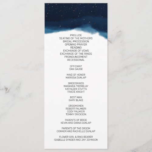 Navy Ombre Sky with Bronze Stars Wedding Program