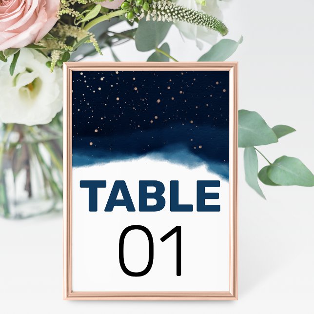 Navy Ombre Sky with Bronze Stars Wedding Table Number (Creator Uploaded)