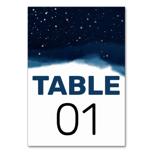 Navy Ombre Sky with Bronze Stars Wedding Table Number