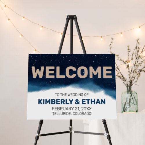 Navy Ombre Sky with Bronze Stars Wedding Welcome Foam Board