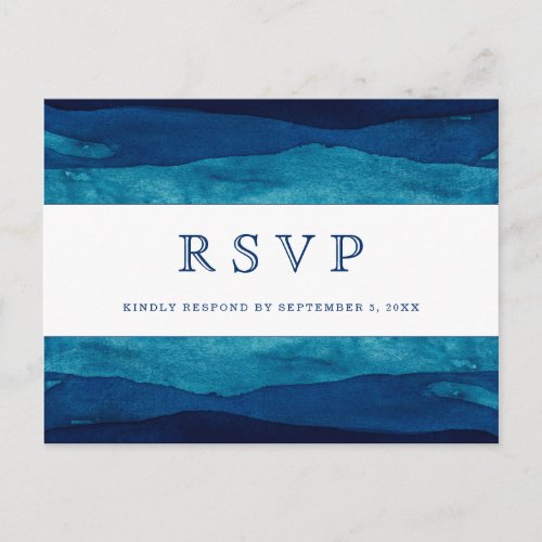 Navy Ombre Watercolor Nautical Wedding RSVP Postcard