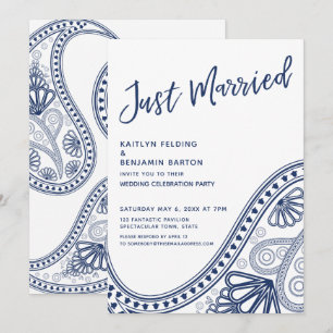 Navy on White Just Married Paisley Reception-Only Invitation