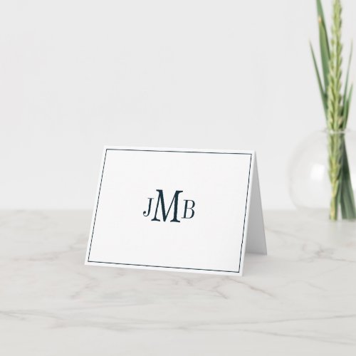 Navy on White Monogram folded Thank You Card