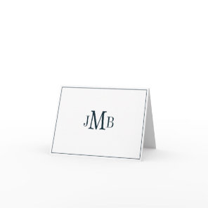 Navy on White Monogram folded Thank You Card