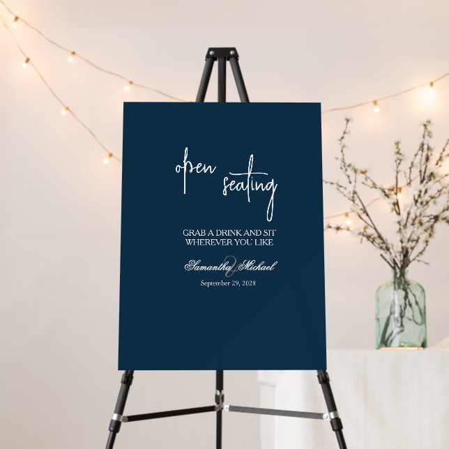 Navy Open Seating Wedding Sign (In Situ (Stand))