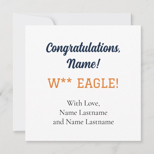 NAVY, ORANGE Auburn,Alabama Personalized Gift Card (Front)