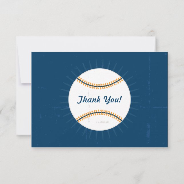 Navy Orange Baseball Birthday Thank You Card (Front)