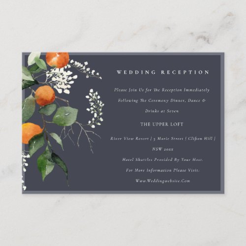 Navy Orange Blossom Botanical Wedding Reception Enclosure Card