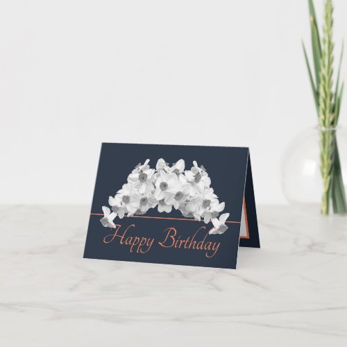 Navy Orange Bouquet White Daffodils Happy Birthday