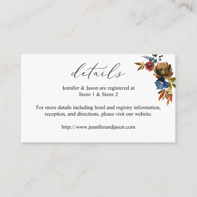 Navy, Orange, & Brown Fall Floral Details SM Enclosure Card (Front)