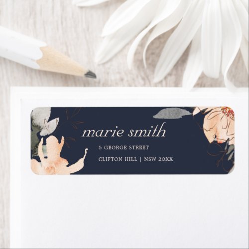 NAVY ORANGE BROWN WATERCOLOR FLORAL ADDRESS LABEL