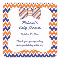 Navy Orange Chevron bow tie boy baby shower favor Square Sticker