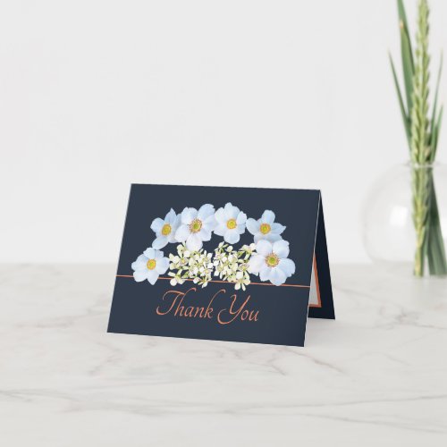 Navy Orange Chic Anemone Orchid Bouquet Thank You Card
