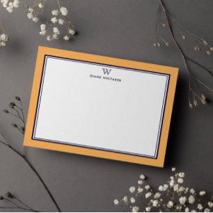 NAVY & ORANGE Classic Monogram Double Frame Note Card