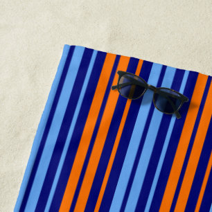 Navy Orange Cyan Vertical Stripes Design Beach Towel